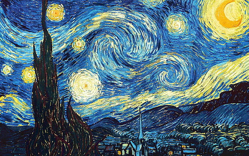 винсент ван гог живопись аннотация звездная ночь, HD обои HD wallpaper