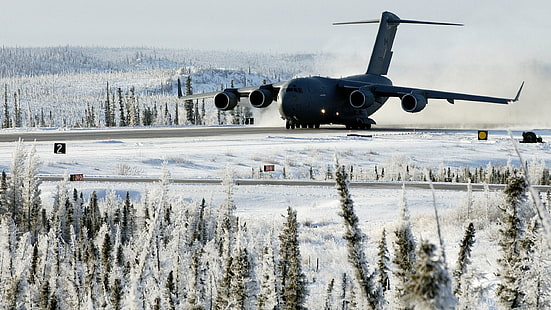 طائرة سوداء ، عسكرية ، طائرة ، طائرة عسكرية ، طائرة ، Boeing C-17 Globemaster III ، كندا ، سلاح الجو الملكي الكندي، خلفية HD HD wallpaper