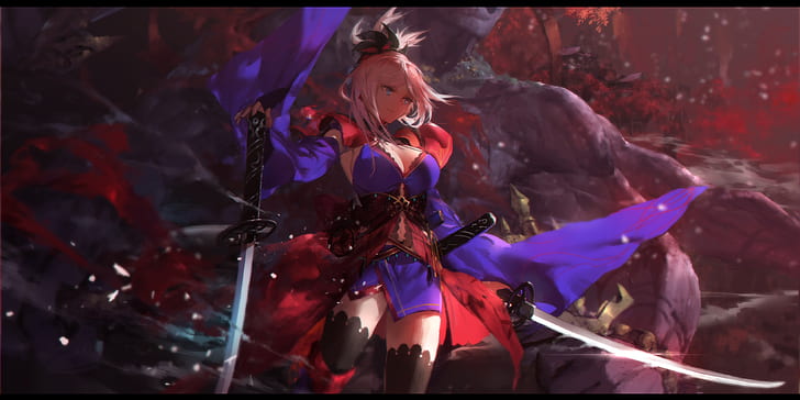 anime girls, anime, Fate/Grand Order, sword, katana, Miyamoto Musashi (fate/grand order), HD wallpaper