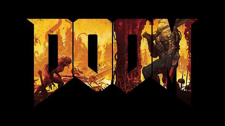 DOOM Eternal, Doom (игра), Doom guy, Doom slayer, видеоигры, демон, игровое искусство, HD обои