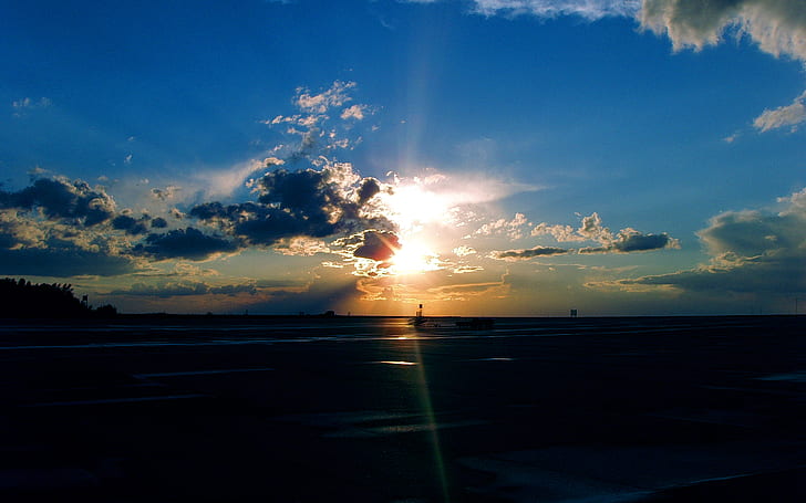 สนามบิน Sunset HD, ธรรมชาติ, ภูมิทัศน์, พระอาทิตย์ตก, สนามบิน, วอลล์เปเปอร์ HD