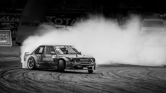 BMW, drifting, dym, drift, tory wyścigowe, wyścigi, samochód, Tapety HD HD wallpaper