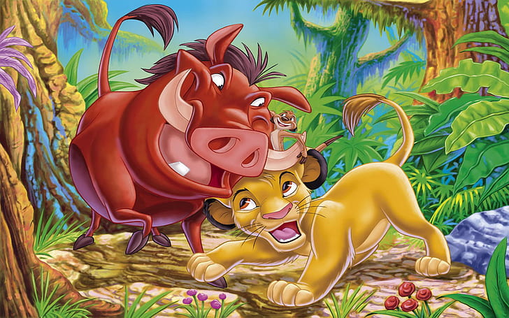 Simba Timon and Pumbaa Cartoon The Lion King Desktop HD Wallpaper 1920 × 1200، خلفية HD