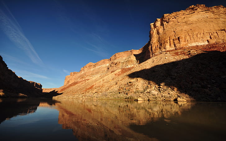 キャニオンロック池湖石砂漠反射HD、自然、湖、反射、岩、石、砂漠、池、渓谷、 HDデスクトップの壁紙