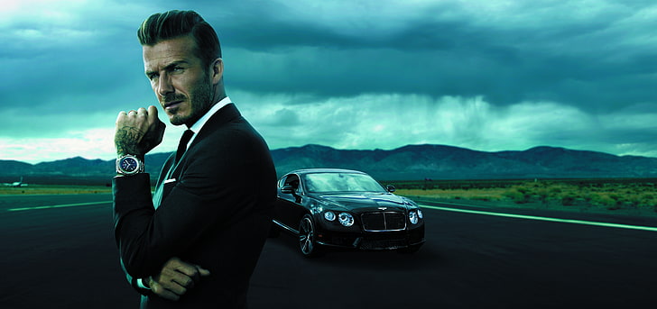 men's black formal coat, watch, Bentley, David Beckham, Breitling, Breitling for, HD wallpaper