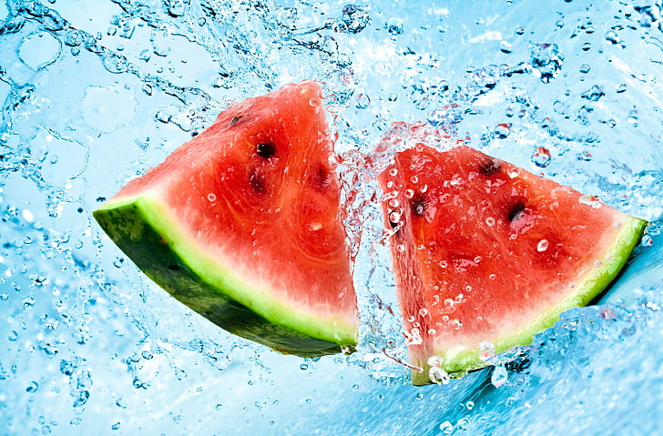 green and red watermelon fruit, water, bubbles, background, Wallpaper, food, watermelon, widescreen, slices, full screen, HD wallpapers, HD wallpaper