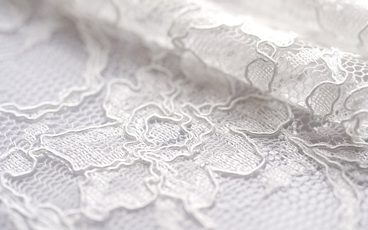 white lace cloth, white, flowers, pattern, fold, fabric, lace, HD wallpaper