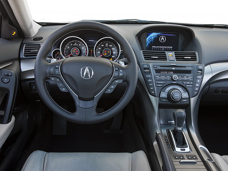 black Acura steering wheel, acura, tl, 2011, salon, interior, steering wheel, speedometer, HD wallpaper