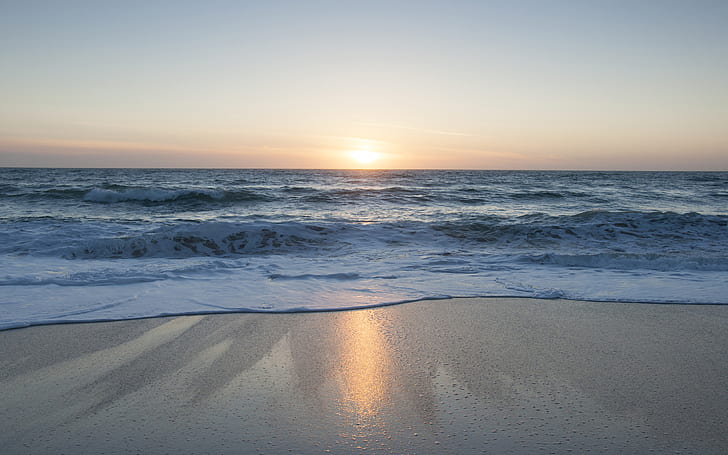 Beach Sunset Ocean HD, ธรรมชาติ, มหาสมุทร, พระอาทิตย์ตก, ชายหาด, วอลล์เปเปอร์ HD