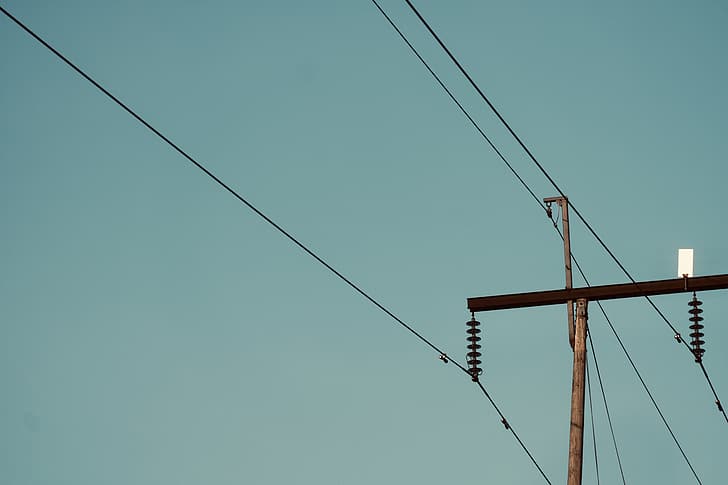 wires, pylon, minimalism, HD wallpaper