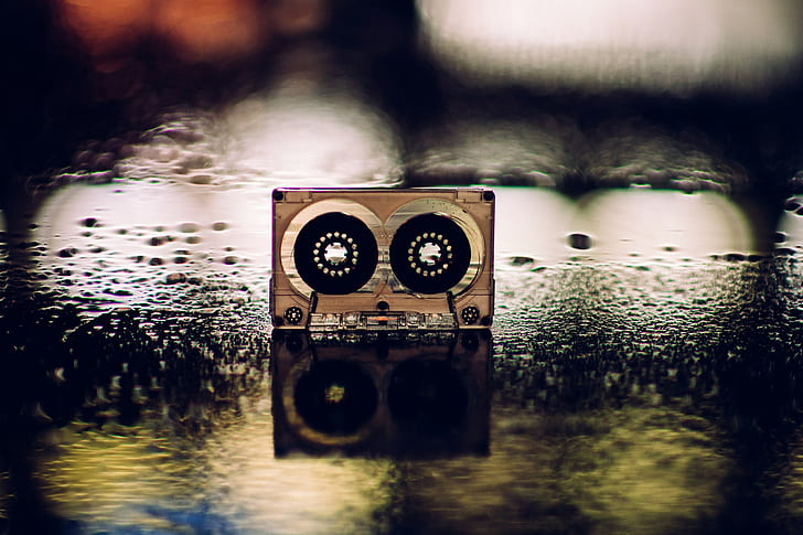 cassette, wet street, wet, reflection, HD wallpaper