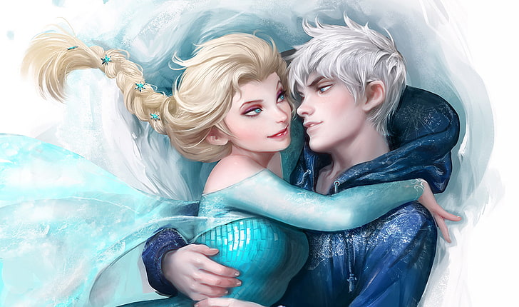 Elsa and Jack Frost digital wallpaper, jack frost, winter spirit, frozen, elsa, snow queen, rise of the guardians, HD wallpaper