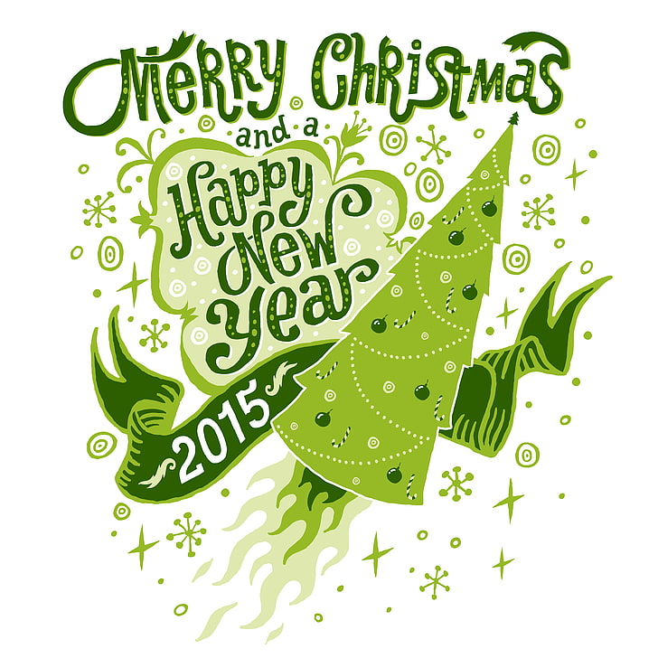 green tree with merry christmas text overlay, Rocket, Happy New Year, Tree, Merry Christmas, 2015, HD wallpaper