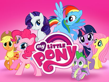 My Little Pony: Friendship is Magic, grafika z siedmioma postaciami my little pony, applejack, rarity, spike, twilight-sparkle, pinkie-pie, friends-is-magic, my-little-pony, fluttershy, Tapety HD HD wallpaper