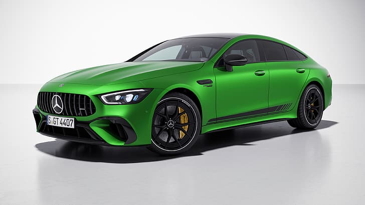 Mercedes-AMG GT, car, green cars, minimalism, simple background, front angle view, HD wallpaper