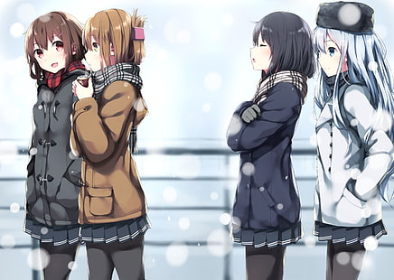 four female anime characters, Kantai Collection, Akatsuki (KanColle), Hibiki (KanColle), Ikazuchi (KanColle), Inazuma (KanColle), HD wallpaper HD wallpaper
