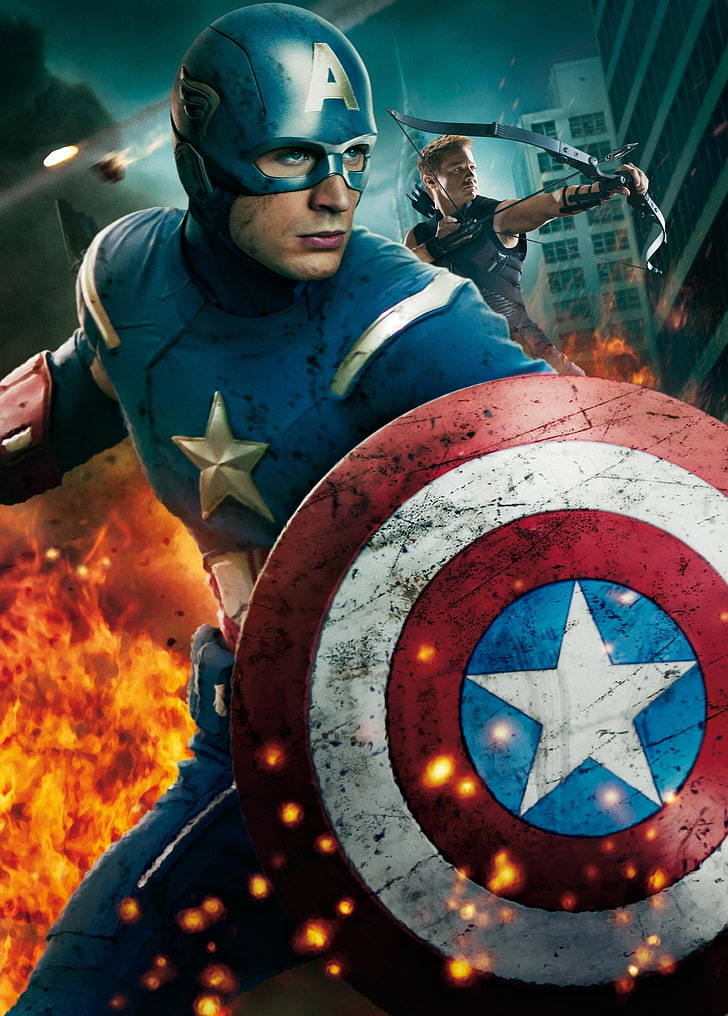 Captain America-affisch, Captain America, Chris Evans, The Avengers, Hawkeye, Jeremy Renner, HD tapet, telefon tapet