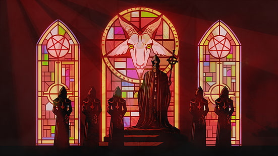 red and yellow stained wall, Lucifer, church, Papa Emeritus, ghost, Ghost B.C., HD wallpaper HD wallpaper