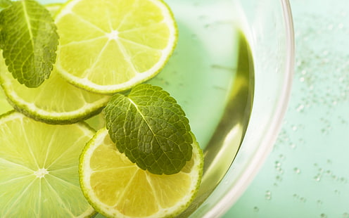 lime juice, lemonade, lemon, mint, segments, leaves, HD wallpaper HD wallpaper