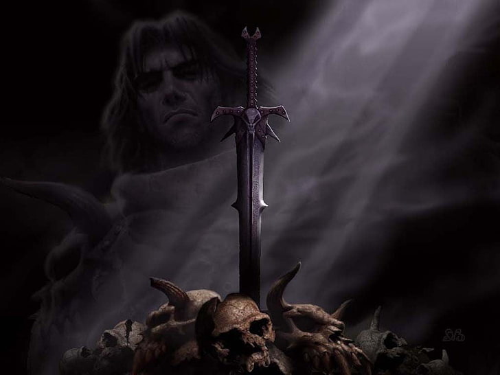 espada larga de plata, espada, Revenant, arte de fantasía, cráneo, Fondo de pantalla HD