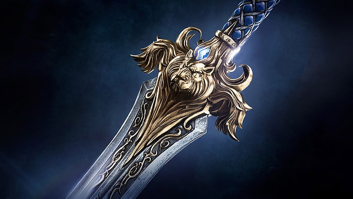 Ilustración de espada gris y oro, Warcraft, World of Warcraft, películas, espada, león, videojuegos, Fondo de pantalla HD