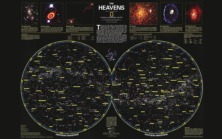 Тапетът на небесата, звездна карта, National Geographic, инфографика, HD тапет