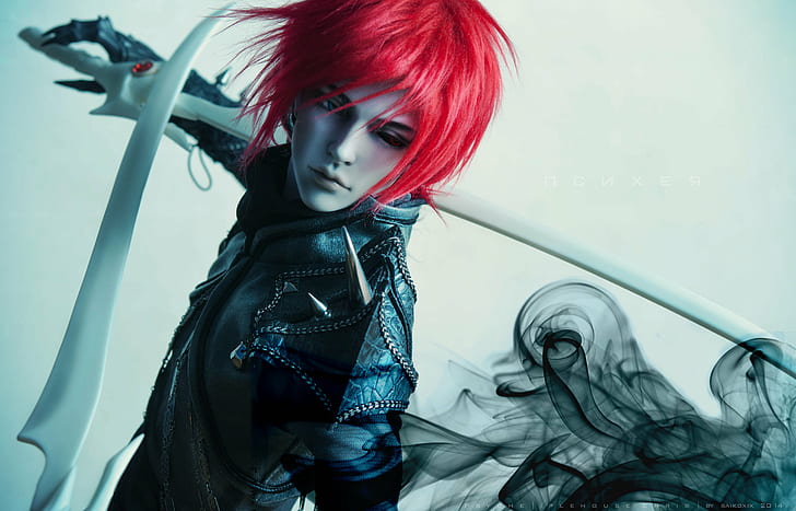 red haired male character with sword wallpaper, DSC, red haired, male, character, sword, Chris, BJD, Psyche, women, one Person, fashion, females, people, redhead, beautiful, beauty, HD wallpaper