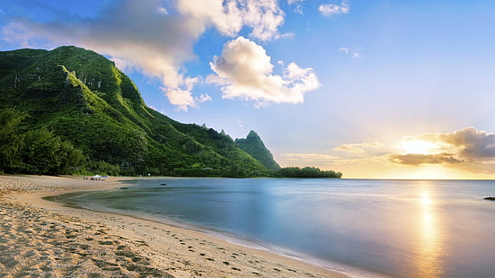السماء ، الساحل ، الشاطئ ، الشاطئ ، البحر ، كاواي ، الرعن ، جزيرة كاواي ، هاواي ، هانالي ، خليج ، سحابة ، محيط ، الولايات المتحدة، خلفية HD HD wallpaper