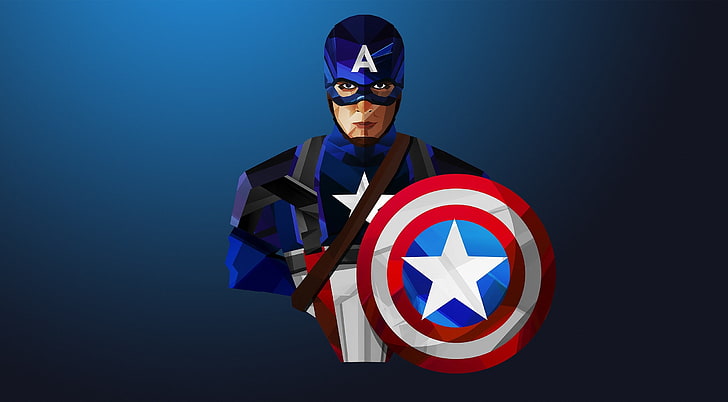 Капитан Америка, Илюстрация на изкуството на Капитан Америка, Филми, Капитан Америка, Америка, Капитан, полигони, HD тапет
