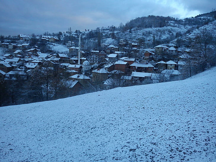 Village In The Snow, srbija, serbia, snow, vilage, kosovo, nature and landscapes, HD wallpaper
