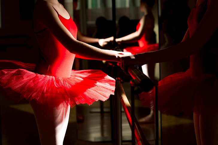 ballet, bar, classic dance, colors, dancer, prima ballerina, red, tutu, HD wallpaper