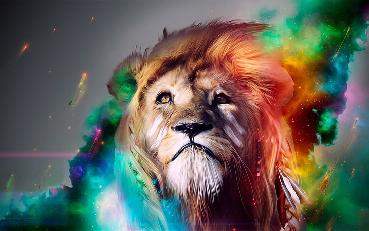 carta da parati leone marrone, leone, surreale, arte digitale, animali, opere d'arte, Sfondo HD