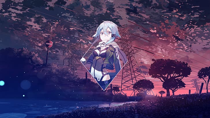 Shinon (Sword Art Online), Sword Art Online, Sword Art Online: Fatal Bullet, anime, anime girls, picture-in-picture, Photoshop, Platinum Conception s, digital art, วอลล์เปเปอร์ HD