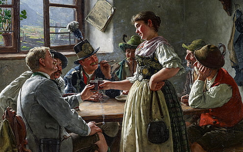 Tysk målare, Emil Rau, olja på duk, Bergens bonddotter, Hyresvärdens dotter, Dotter till en bonde, HD tapet HD wallpaper