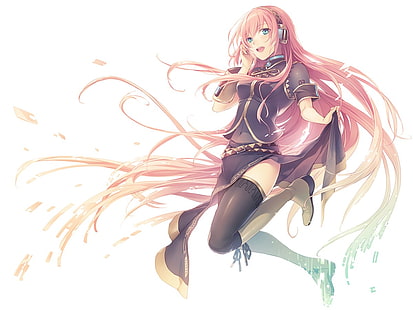 Mädchen Anime Charakter trägt schwarzes Kleid Wallpaper, Anime, Anime Mädchen, Vocaloid, lange Haare, rosa Haare, Kopfhörer, Megurine Luka, HD-Hintergrundbild HD wallpaper