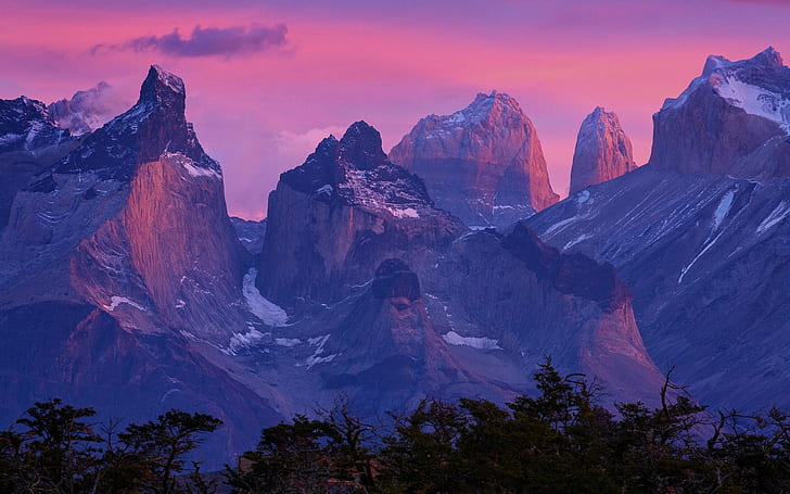 Nature, paysage, Patagonie, lever du soleil, montagne, Torres del Paine, Chili, forêt, nature, paysage, Patagonie, lever du soleil, montagne, torres del Paine, Chili, forêt, Fond d'écran HD