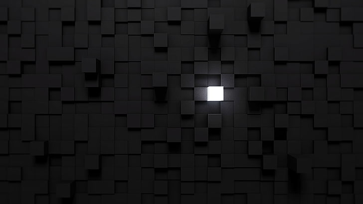 cube, Blender, black, lights, white, minimalism, HD wallpaper