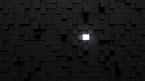 papan beton beige dengan lubang, kubus, lampu, Blender, minimalis, hitam, putih, Wallpaper HD HD wallpaper