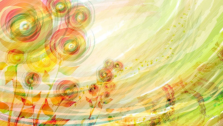 assorted-color flowers painting, summer, flowers, abstraction, background, HD wallpaper