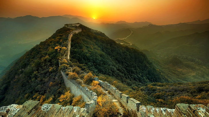 سور الصين العظيم ، سور الصين العظيم ، العشب ، منظر علوي ، جميل، خلفية HD