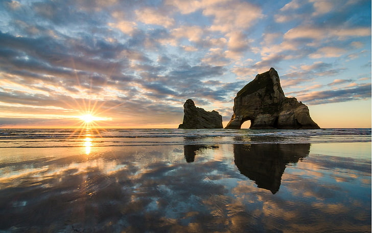 الطبيعة ، البحر ، السماء ، نيوزيلندا ، الخليج الذهبي ، ضوء الشمس، خلفية HD