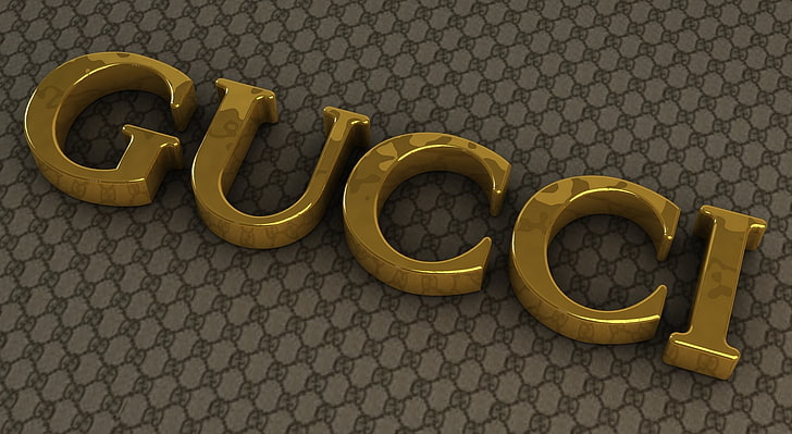 Gucci Logo, emas Gucci timbul logo, Artistik, 3D, studio, logo, merek, pakaian, gucci, emas, pola, Wallpaper HD