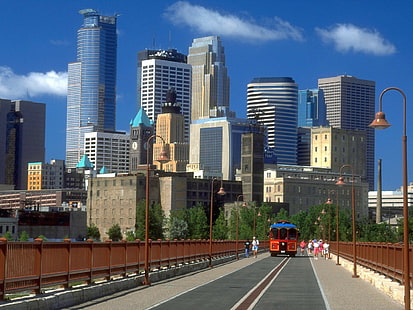 kota, Minneapolis, cityscape, orang, gedung pencakar langit, perkotaan, Wallpaper HD HD wallpaper