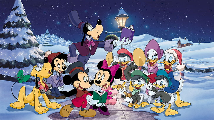 Wesołych Świąt Bożego Narodzenia Myszka Miki i Minnie Donald i Daisy Duck Goofy Pluto i inne Disney Hd Tapety 1920 × 1080, Tapety HD