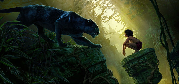 El clip de la película Tarzán, Libro de la selva, Bagheera, Mowgli, Fondo de pantalla HD