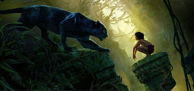 El clip de la película Tarzán, Libro de la selva, Bagheera, Mowgli, Fondo de pantalla HD HD wallpaper