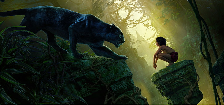 Mowgli, Bagheera, Jungle Book, HD wallpaper
