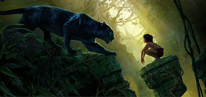 Mowgli, Bagheera, Libro de la selva, Fondo de pantalla HD HD wallpaper