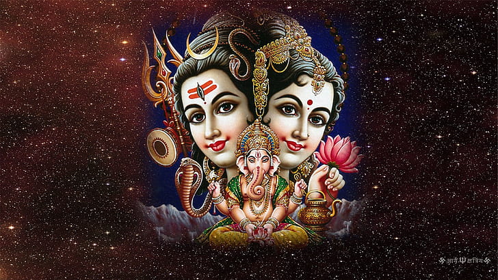 1920x1080. Religione. Induismo. Shiva, Parvati, Ganesha, Sfondo HD
