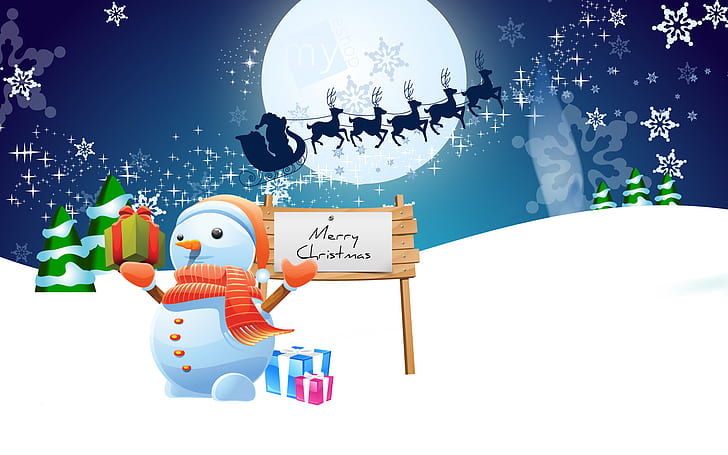 Snowman Merry Christmas, christmas, merry, snowman, HD wallpaper